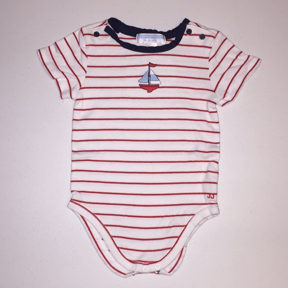 ⛵️ Janie Jack Nautical Sailboat Onesie 12 to 18 mo
